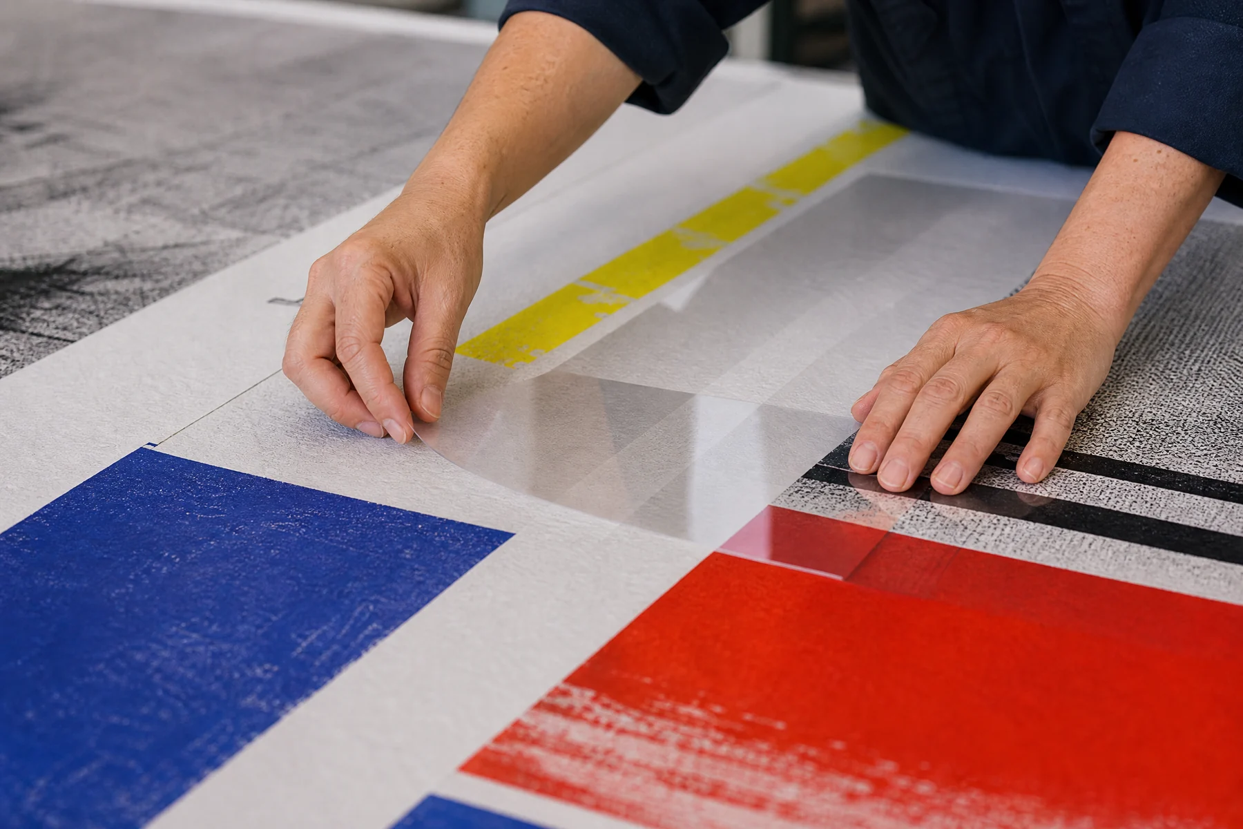 Acetate overlays aligned on printed paper