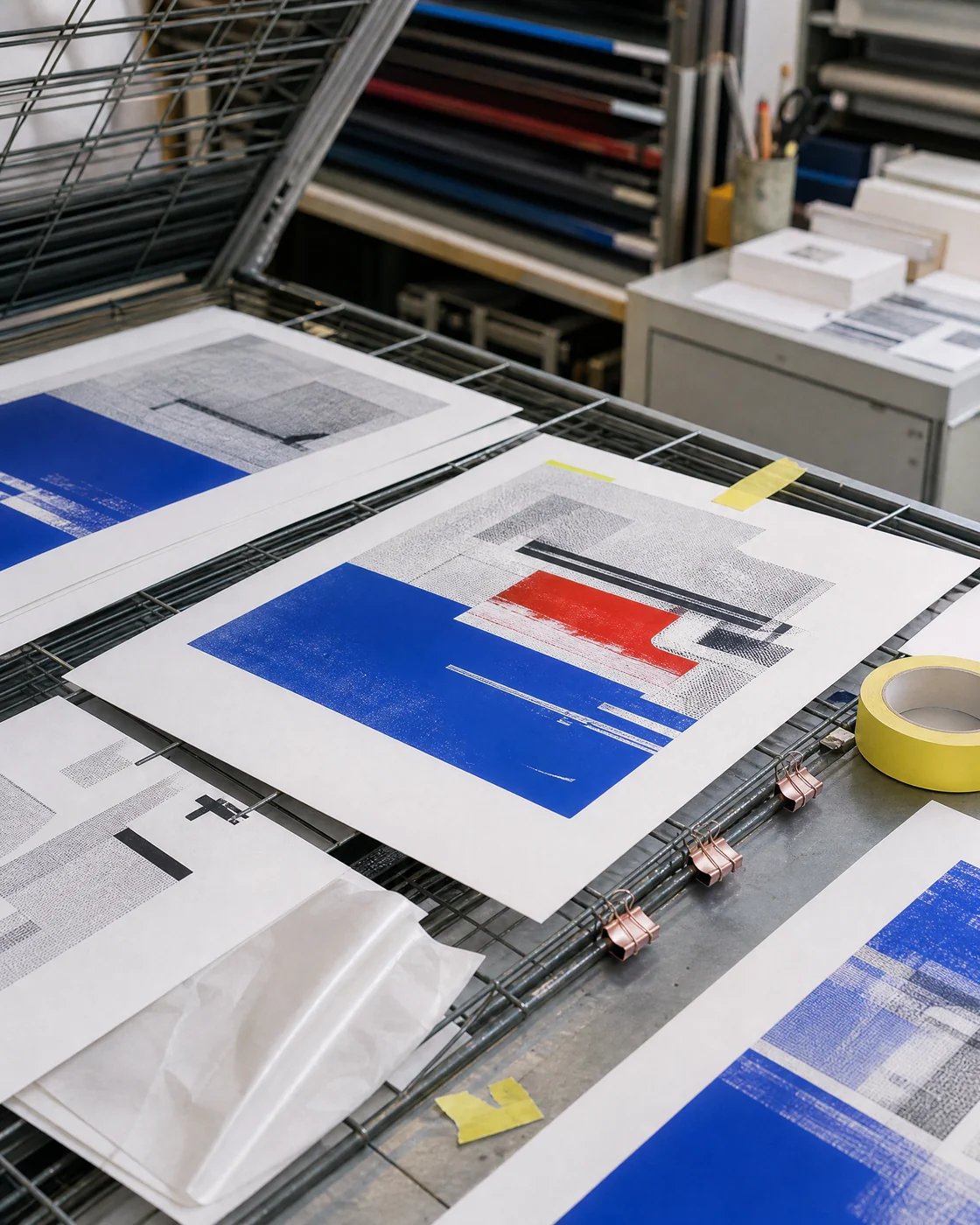 Analytical proofs drying on a rack